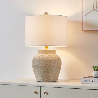 KAWOTI 21.5"H Resin Painted Grey Table Lamp with White Fabric Shade - W13" * H21.5"