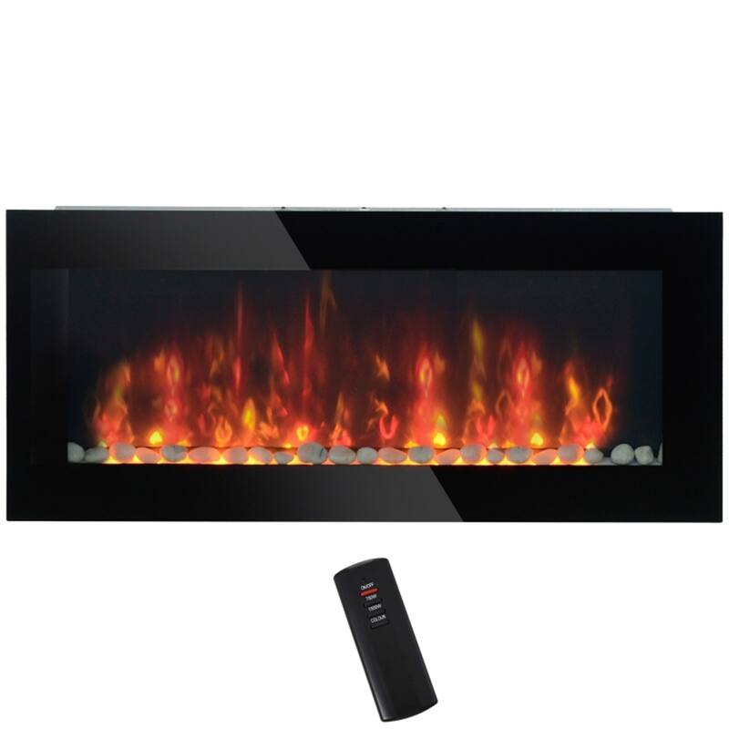 Black Wall-Mounted Fireplace with Tempered Glass and Adjustable Heat 161-400 sq.ft Coverage - 41.3" W x 3.9" D x 18.9" H