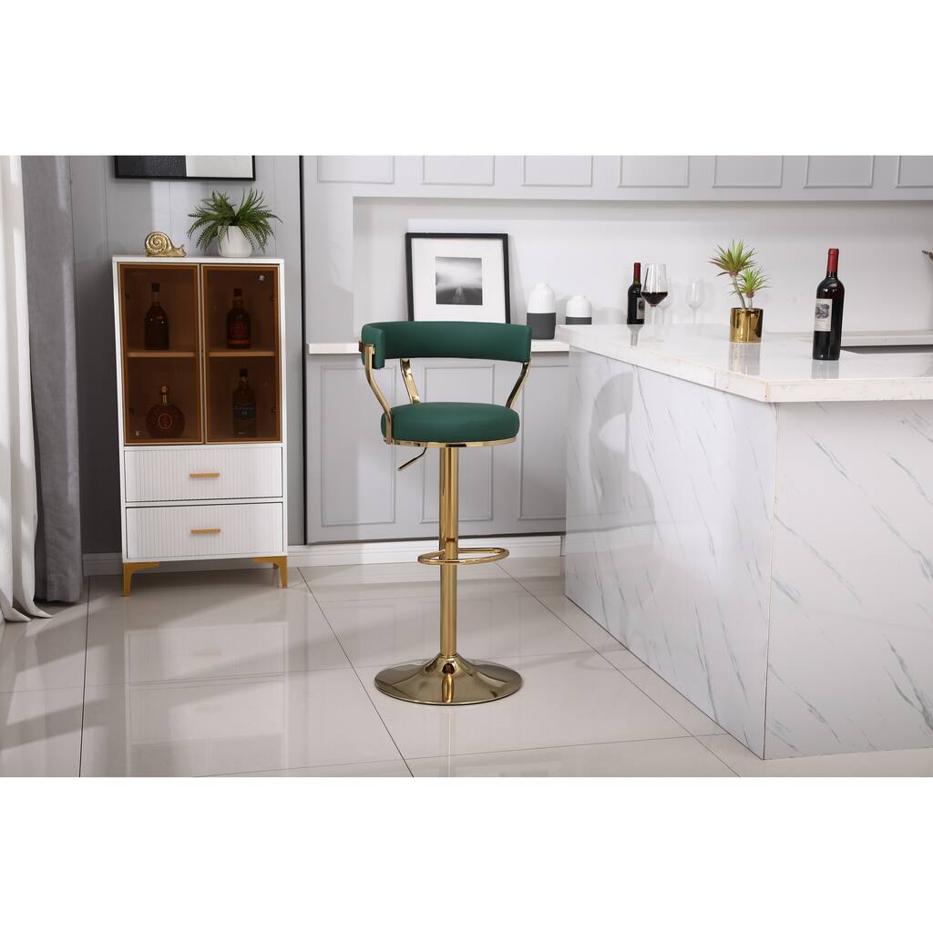 PU Upholstered Breakfast Stools Swivel Bar Stool Adjustable Airlift Counter Height Bar Stool Dining Cafe Hydraulic Chair, Green