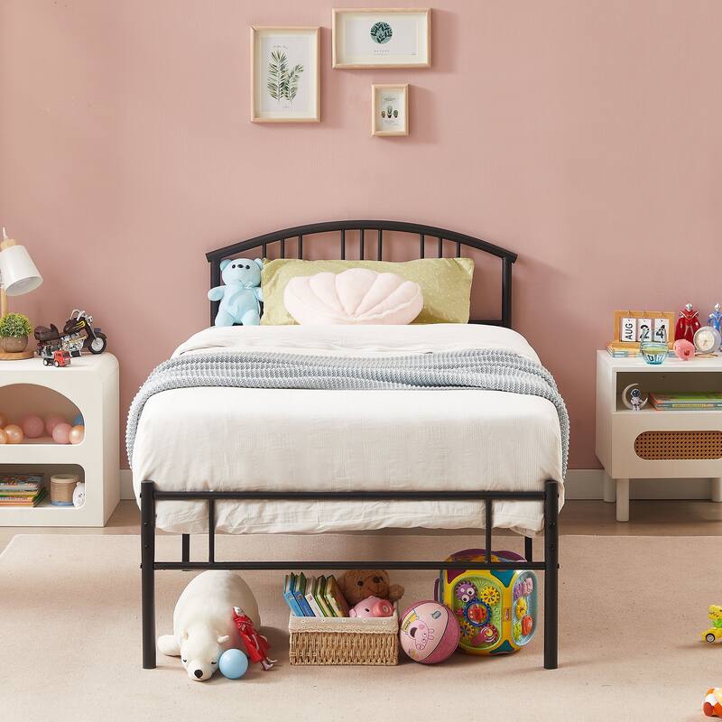 14 Inch Twin Size Bed Frame Metal Platform Bed with Spindle Headboard Footboard Set of 2