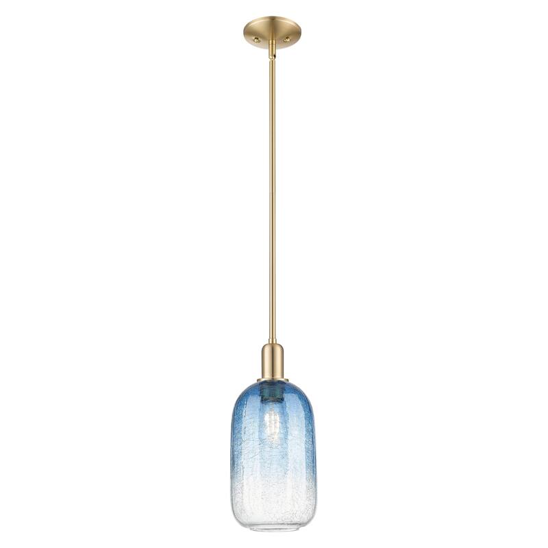 Innovations Lighting Downtown Urban - Brookhaven Cloche - 1 Light 7" Stem Hung Mini Pendant - Champagne Bronze/Sapphire Blue Shade