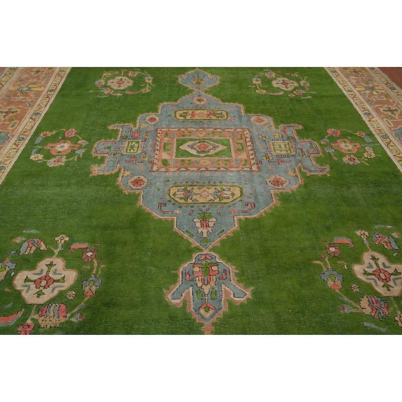 Hand Knotted Oriental 100% Wool Carpet Traditional Medallion Green Tabriz Area Rug - 13' 1'' X 9' 8''