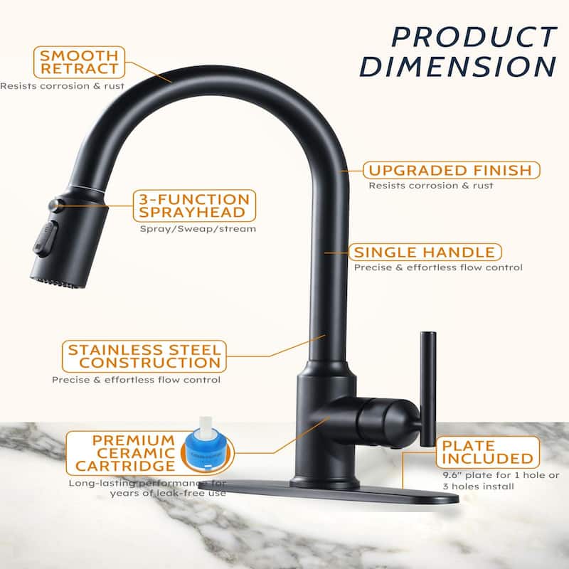 WOWOW Pull Down Sprayer Kitchen Faucet with Soap Dispenser