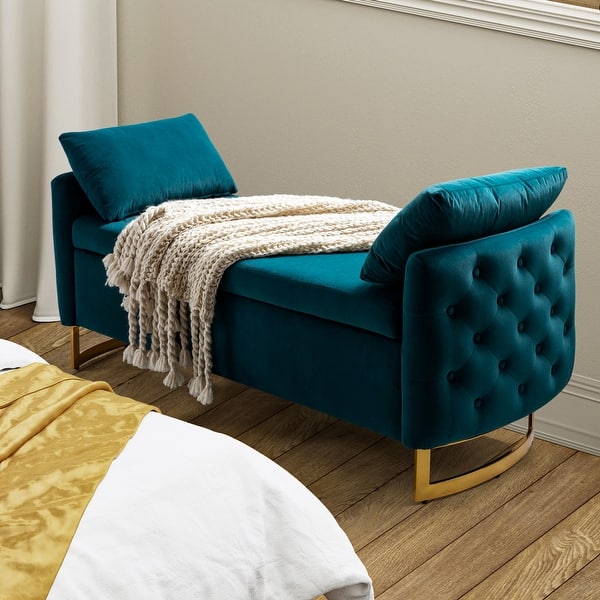 slide 2 of 11, Robert Modern Upholstered Flip Top Storage Bench with Two Pillows by HULALA HOME Teal