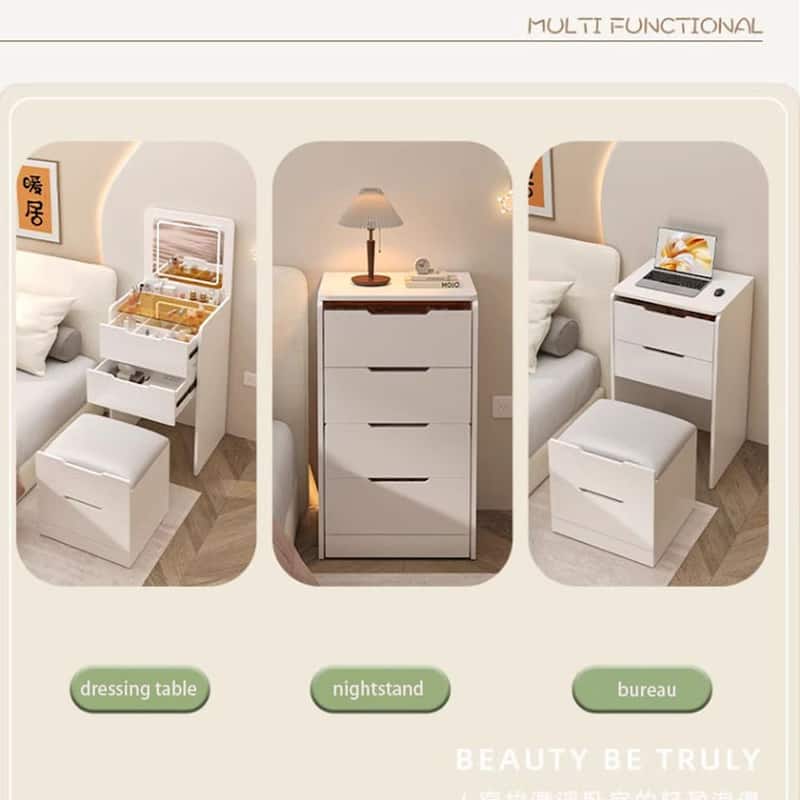 White 3-in-1 Dressing Table Set with Flip LED Mirror Storage Drawers and Stool for Bedroom - N/A