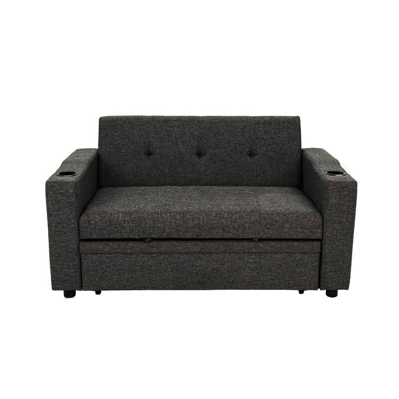 Soen Convertible Sofa w Pull Out Sleeper Bed, 2 Pillows, Charcoal Gray
