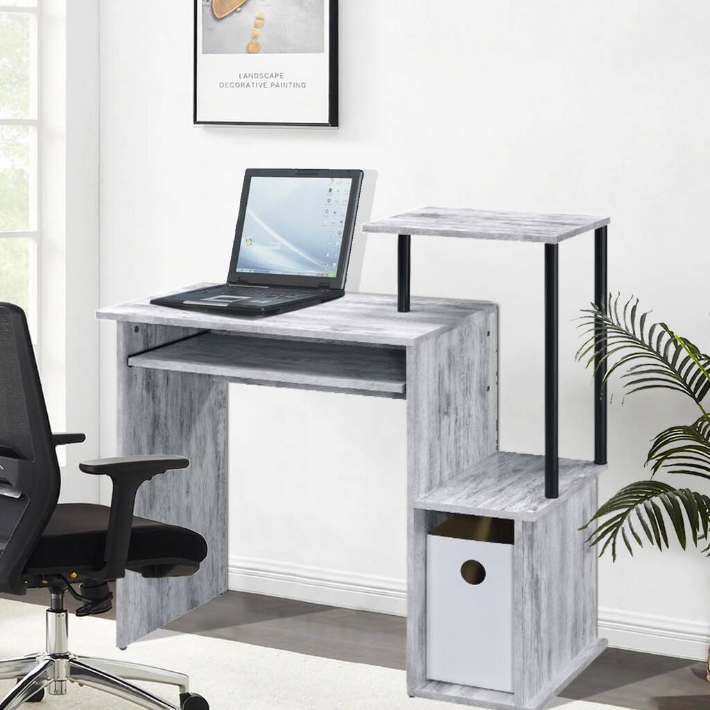 Topcraft Computer Desk with Keyboard Tray & Storage, Antique White