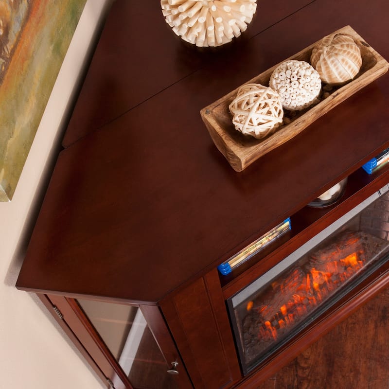 SEI Furniture Tyhee Cherry Convertible Corner Media TV Stand Fireplace for TV's up to 50"