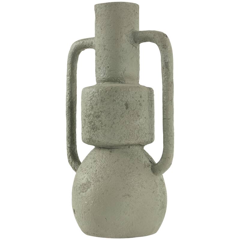 Light Gray Paper Mache Abstract Textured Vase with Squared Handles