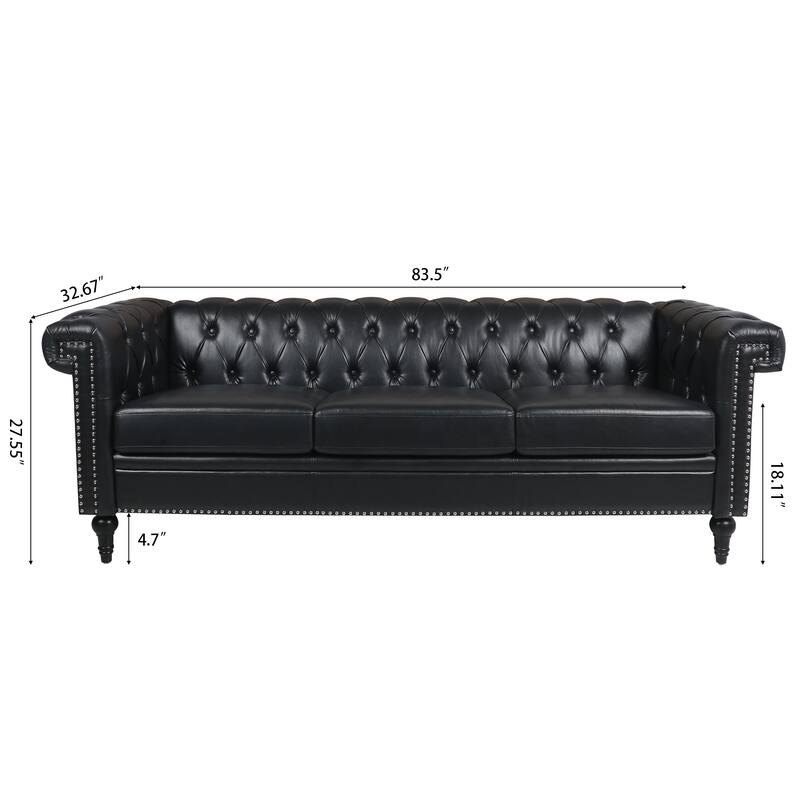 Traditional Sofa Couch 82.5" Width Square Arm Removable Cushion 3 Seater Sofa