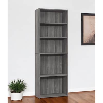 HomeRoots 71" Gray Wood Adjustable Five Tier Bookcase - 11.75
