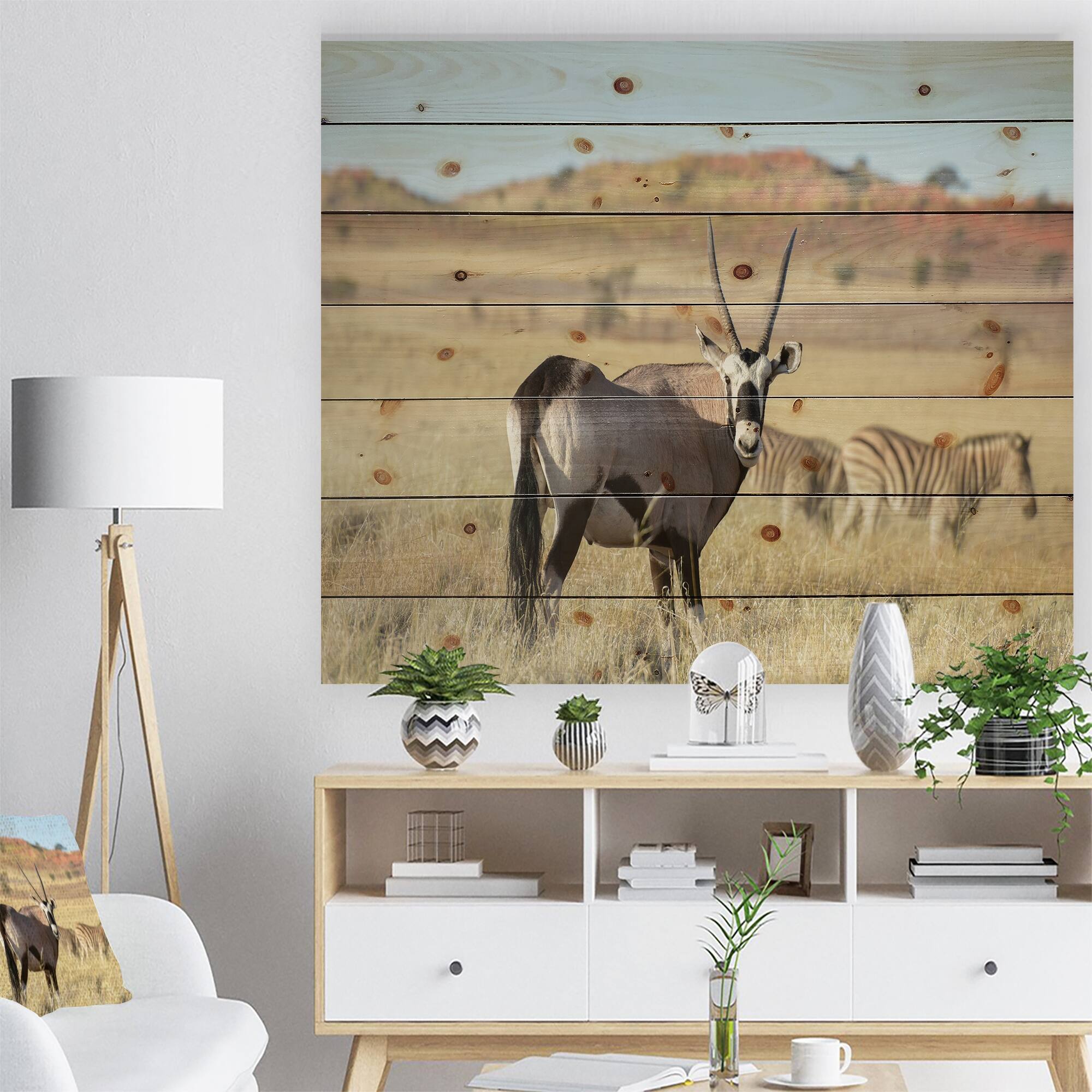 Designart 'Wildlife In Namibia Grassland' Traditional Wood Wall Art