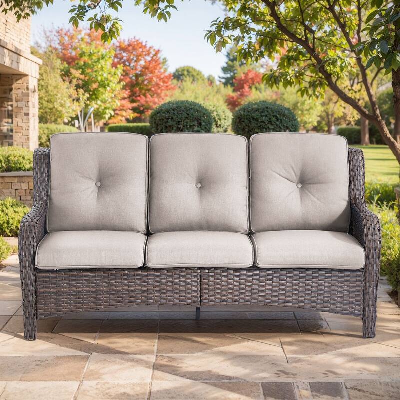 Gymojoy Outdoor Wicker Sofa Patio Rattan Wicker Furniture Cushion Sofa
