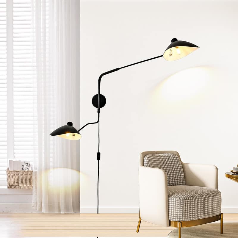 Modern Swing Wall Sconce 2-Light Black Wall Adjustable Lamp Indoor
