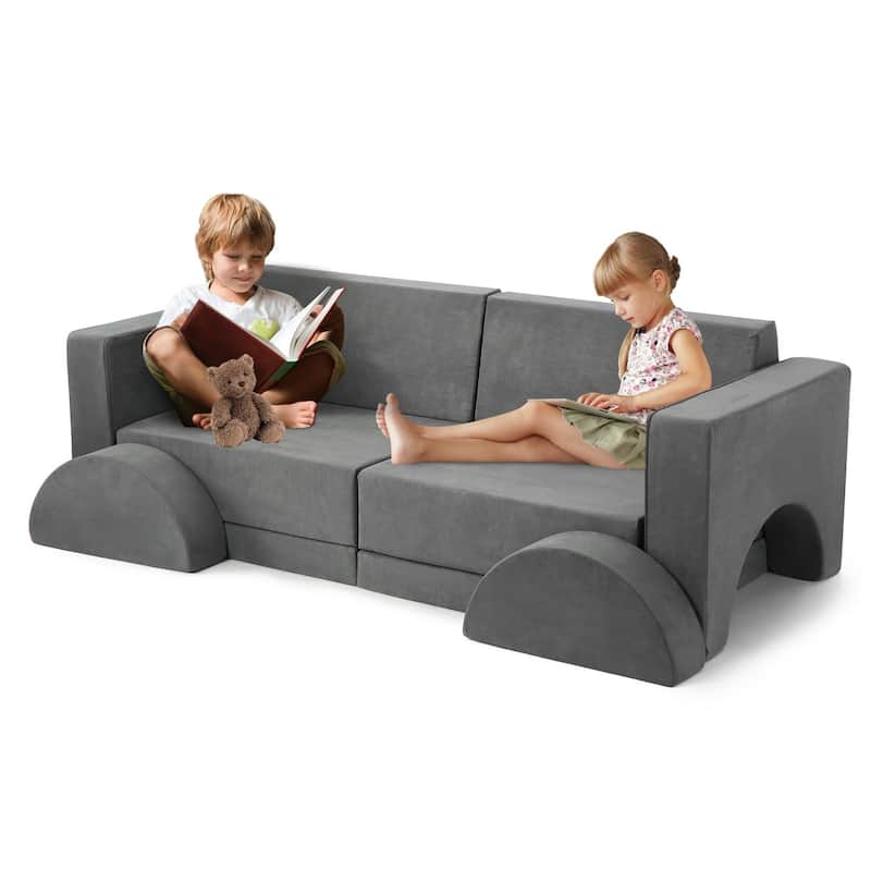 8 Pcs Kids Play Couch Kids Convertible Play Fort 8 in 1 Multifunctional Couch - Grey