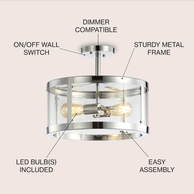 Selema 2-Light Iron/Glass Modern LED Flush Mount, by JONATHAN Y
