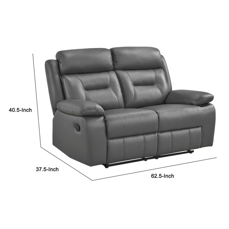 Conia Manual Double Recliner Loveseat, Dark Gray Grain Leather 63 Inch