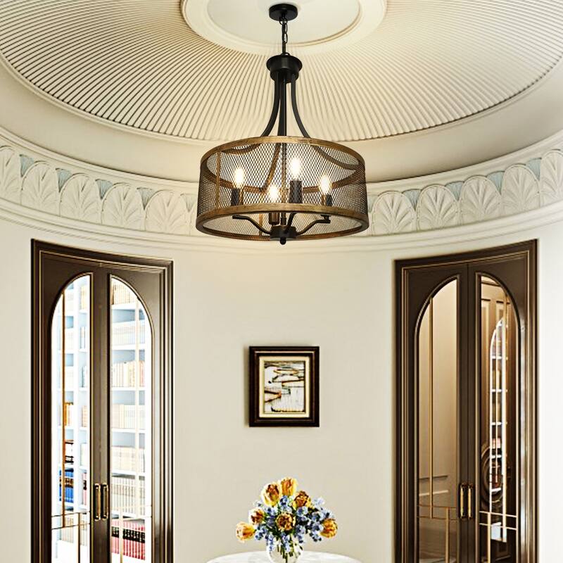 16" Industrial Pendant Light Farmhouse Hanging Lamp 4-light Drum Lampshade