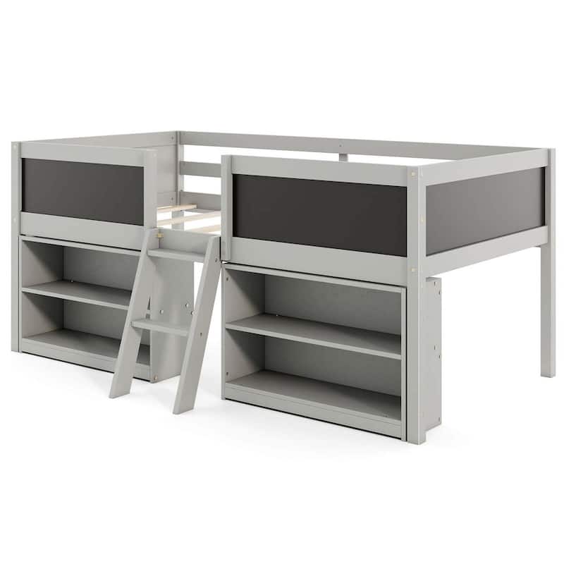 Low loft Bed Twin Size Pine Wood Twin Bed Frames - Grey