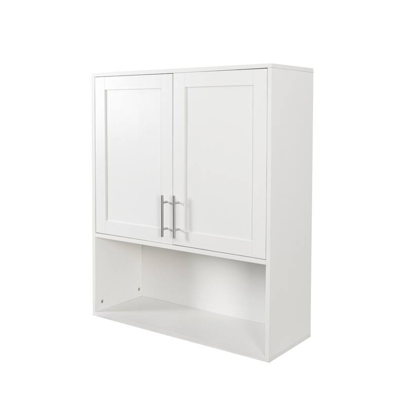 Roomfitters Bathroom Mirror Cabinet with Dual Facial Tissue Slots, Two-Door Wall Vanity Cabinet with Adjustable Shelves, White