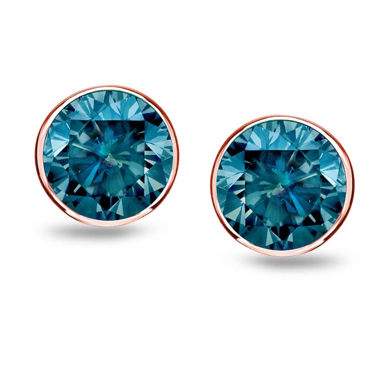 Auriya 1/4 to 2ctw Bezel-set Blue Diamond Stud Earrings 14k Rose Gold (I1-I2)