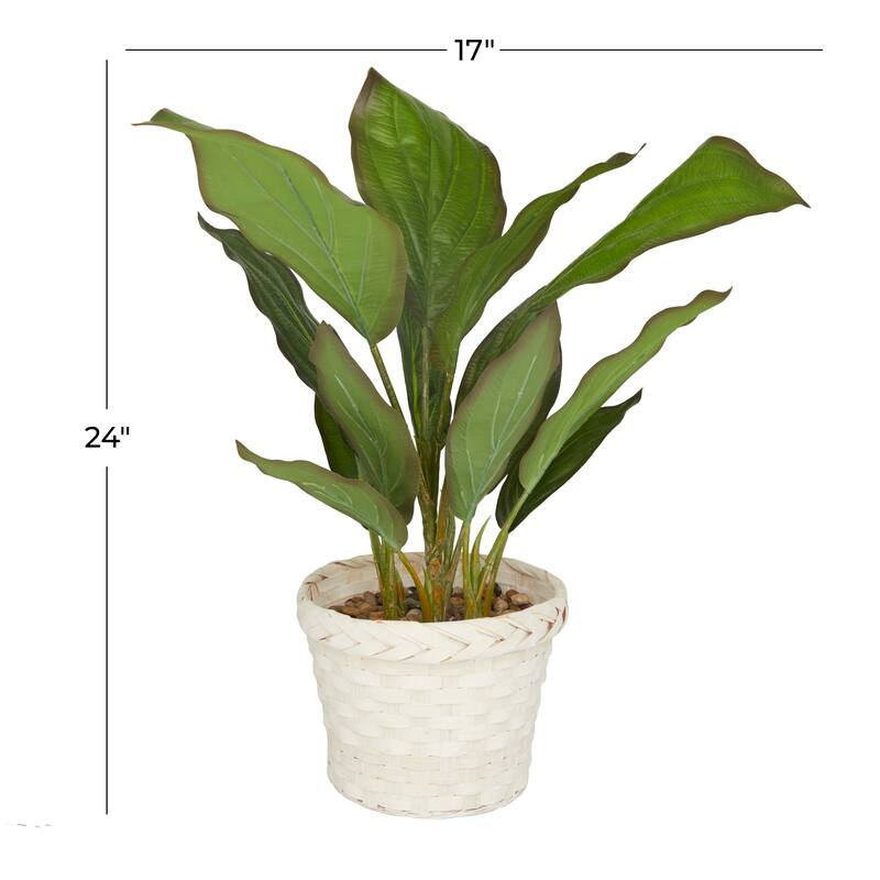 Faux Foliage Dieffenbachia Artificial Plant with Realistic Leaves and Rattan Pot - Green - Roche River Decor