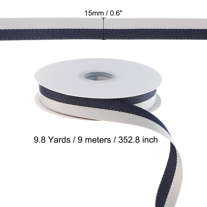 9.8 Yards Christmas Striped Ribbon, Ribbon Candy Roll - Navy Blue/Gray - 9.8 Yards x 0.6"