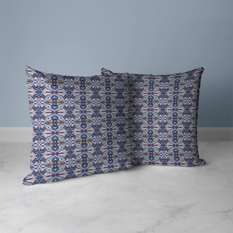 Floral Elegance Faux Suede Reversible Throw Pillow Blue and White