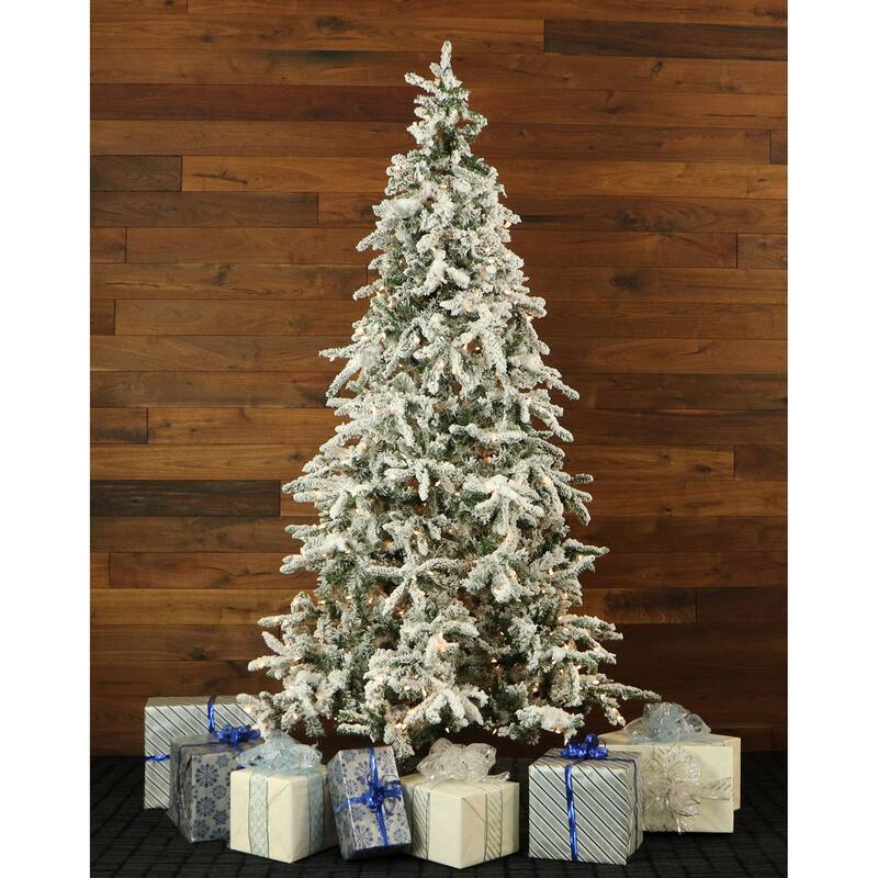 Fraser Hill Farm White 7.5-foot Flocked Pine, String Lights