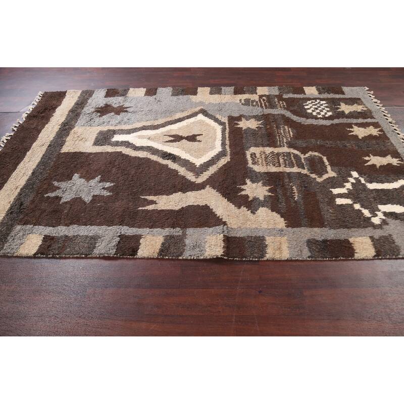 Abstract Moroccan Oriental Wool Area Rug Hand-knotted Bedroom Carpet - 5'9" x 9'6"