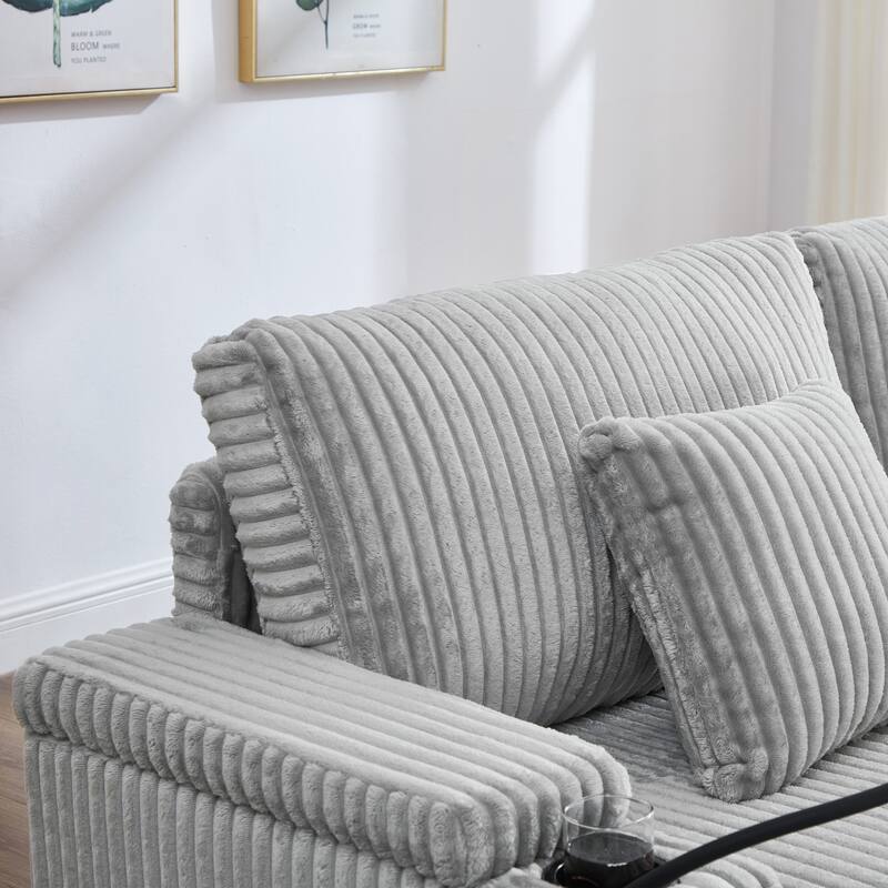 Corduroy Chaise Lounge Sofa Loveseat Sleeper Sofa with Adjustable Backrest, Cup Holders, Phone Holder and Dual Storage Armrest