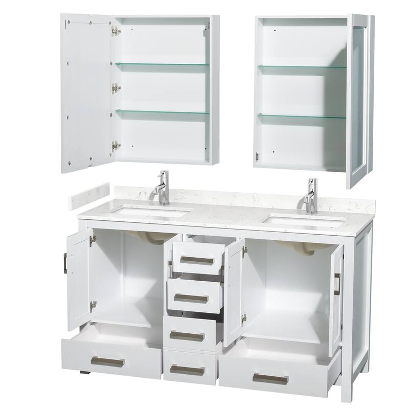Sheffield Double Bathroom Vanity Set, Cultured Top, Medicine Cabinets