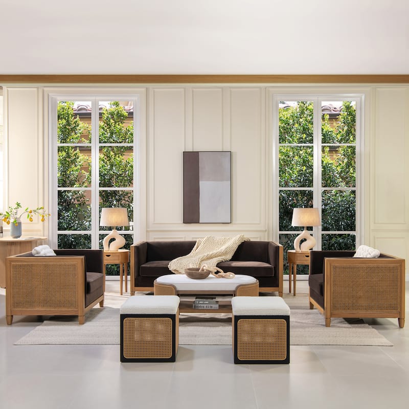 Georgia 81" Oak Wood & Rattan Sofa