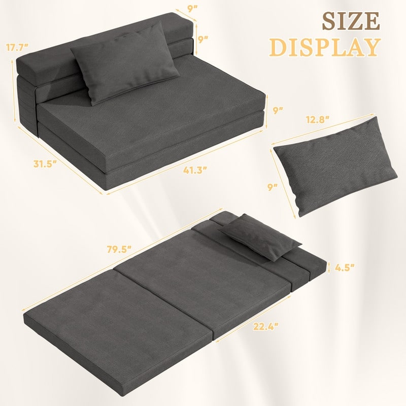 Folding Sofa Bed, Convertible Sleeper Chair with Pilow Foldable Matress, Comfy Floor Sofa Lounge for Living Room, Apartment