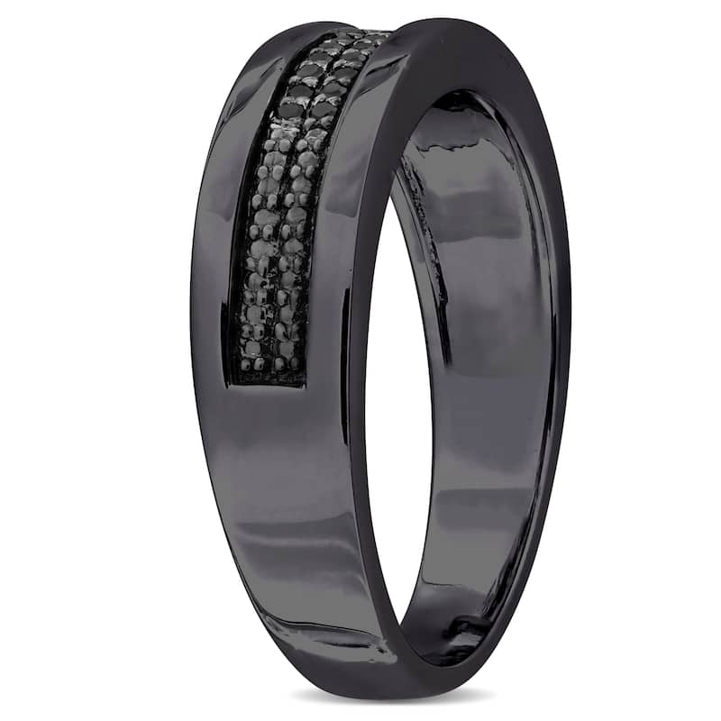Miadora 1/10ct TDW Black Diamond Double Row Mens Ring in Black Rhodium Silver