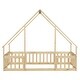 preview thumbnail 9 of 10, Natural Twin Size Pine House-Shaped Floor Bed with Roof & Guardrails