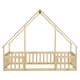 preview thumbnail 9 of 10, Natural Twin Size Pine Wood House-Shaped Floor Bed with Fence, Guardrails and Roof for Bedroom