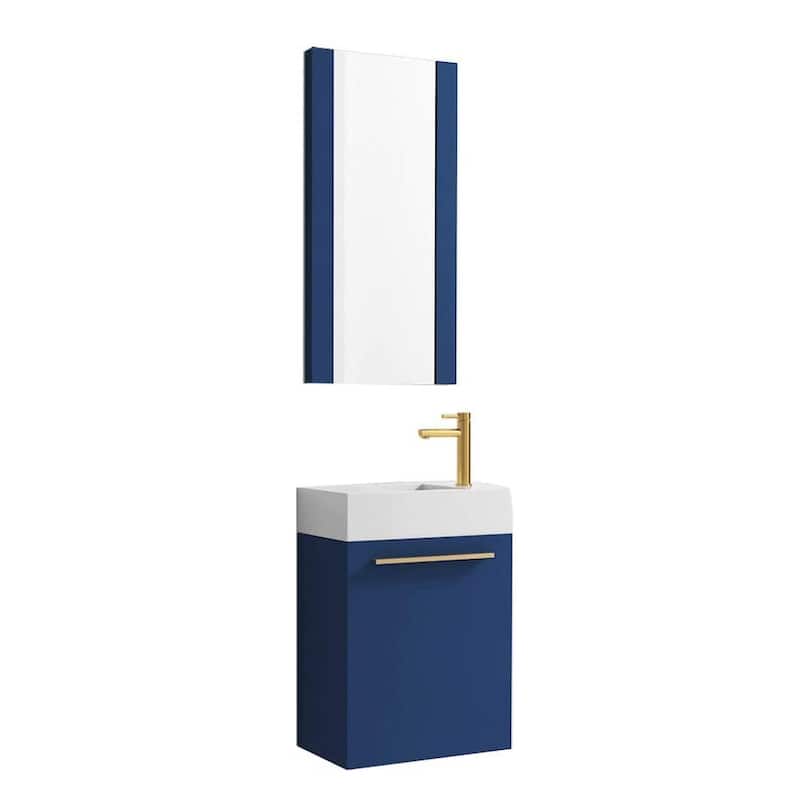 Blossom 18 Inch Floating Wall-Mount Vanity Set w/ Acrylic Sink - Navy Blue W/ Mirror