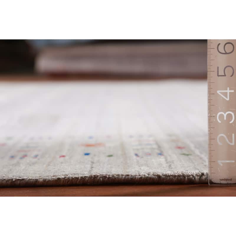 Hand Knotted Oriental 100% Wool Carpet Tribal Stripe Greys & Charcoal Gabbeh Area Rug - 12' 6'' X 9' 2''