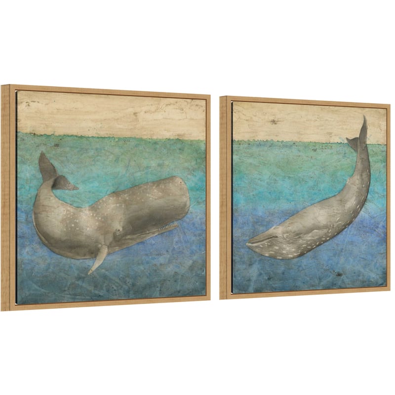 Amanti Art Diving Whale No. 1 & No. 2 - 2 Piece by Megan Meagher Framed Canvas Wall Art
