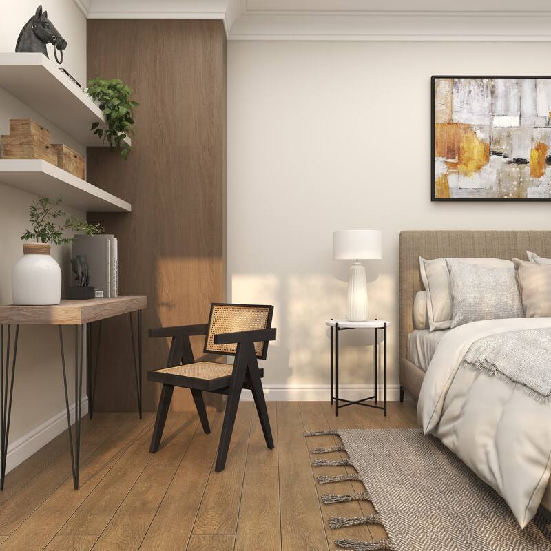 Teak Wood Living Room Accent Chair with Leather or Woven Cane Seat