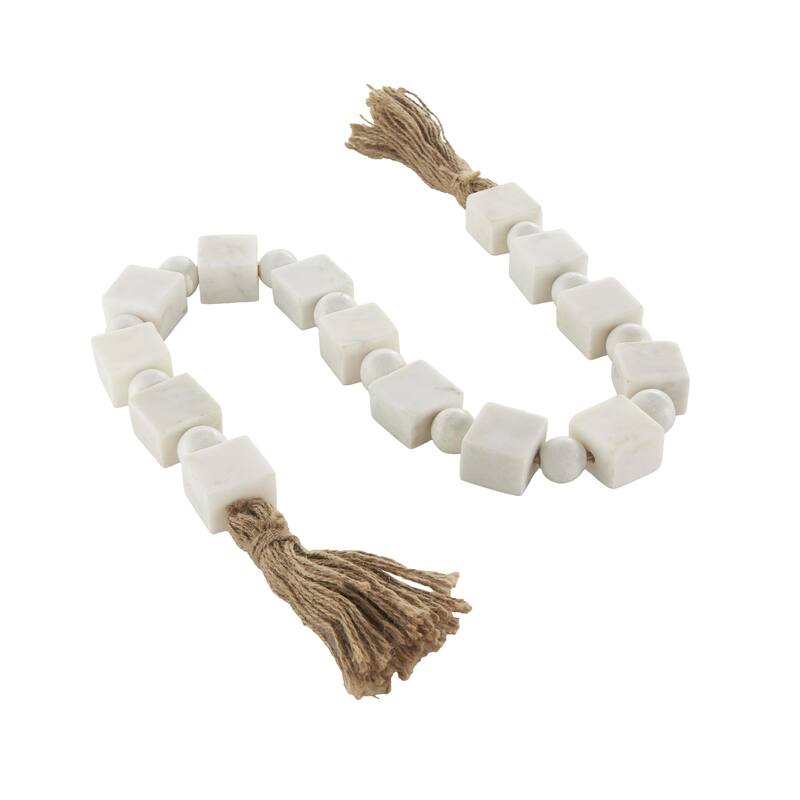 Marble Handmade Square Garland with Tassel with Knotted Brown Jute - White - Roche River Decor