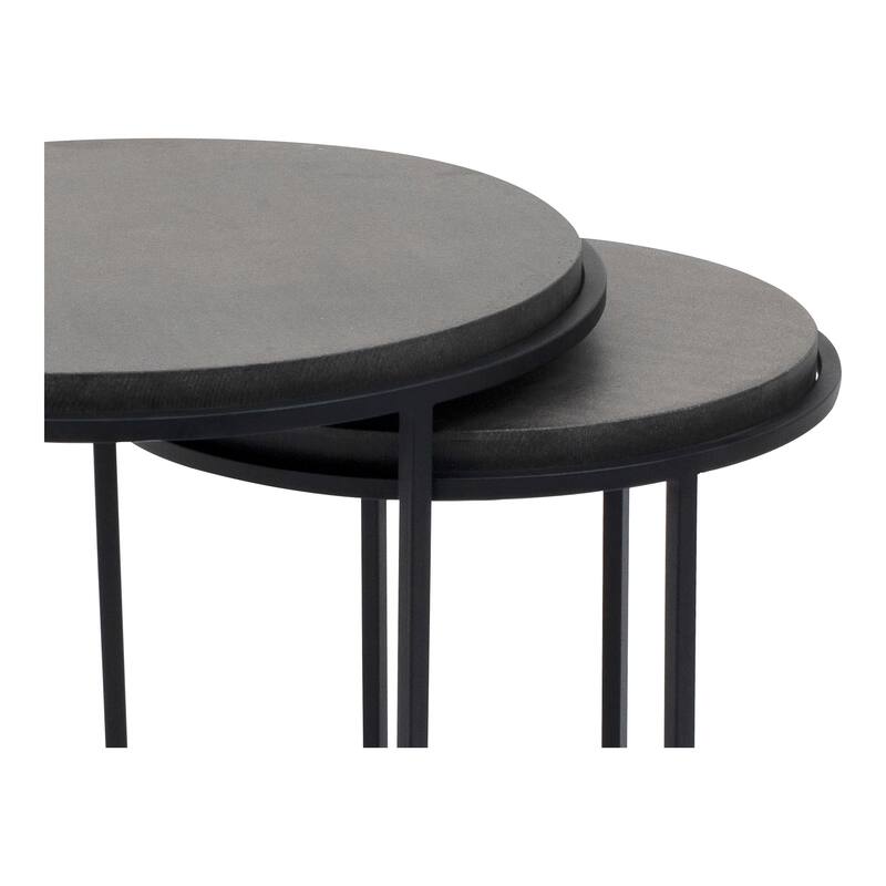 NADAAL STUDIOS Julius - Lavastone with Iron Base Accent Tables in Black - Set of 2