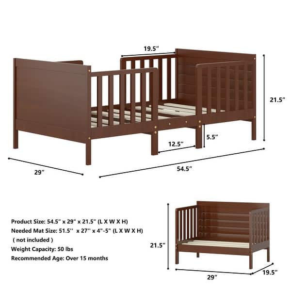 dimension image slide 0 of 2, Gymax 2-in-1 Convertible Toddler Bed Kids Wooden Bedroom Furniture w/