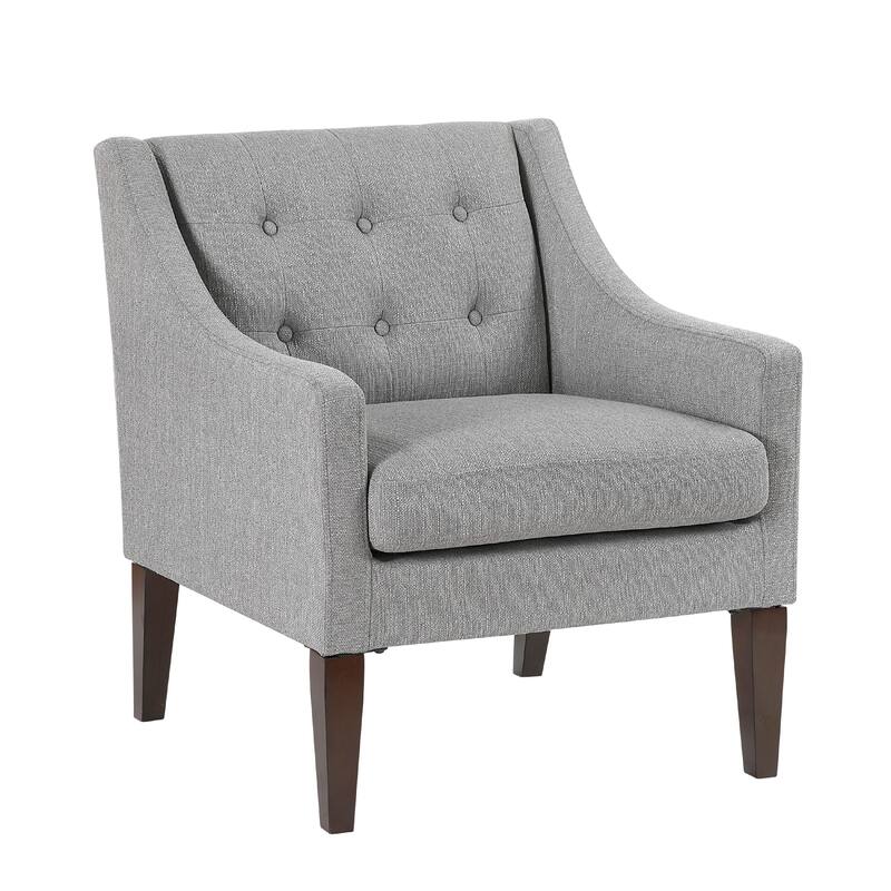 Ginna Accent Armchair, Button Tufted Light Gray Polyester, Brown Legs