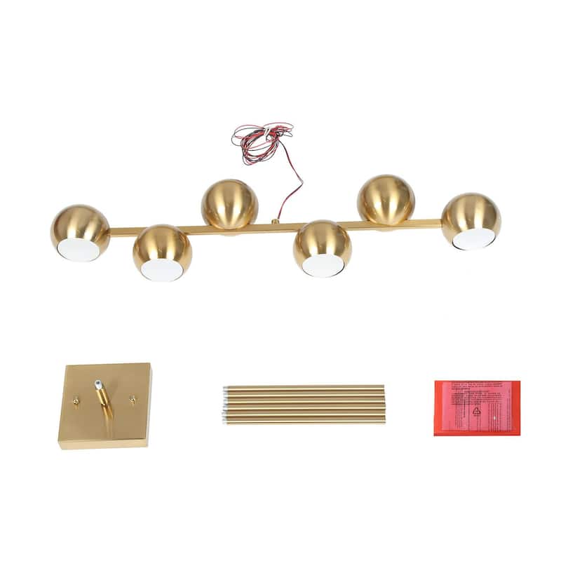Modern 6-Light Gold LED Chandelier Metal Linear Island Lights for Dining Room