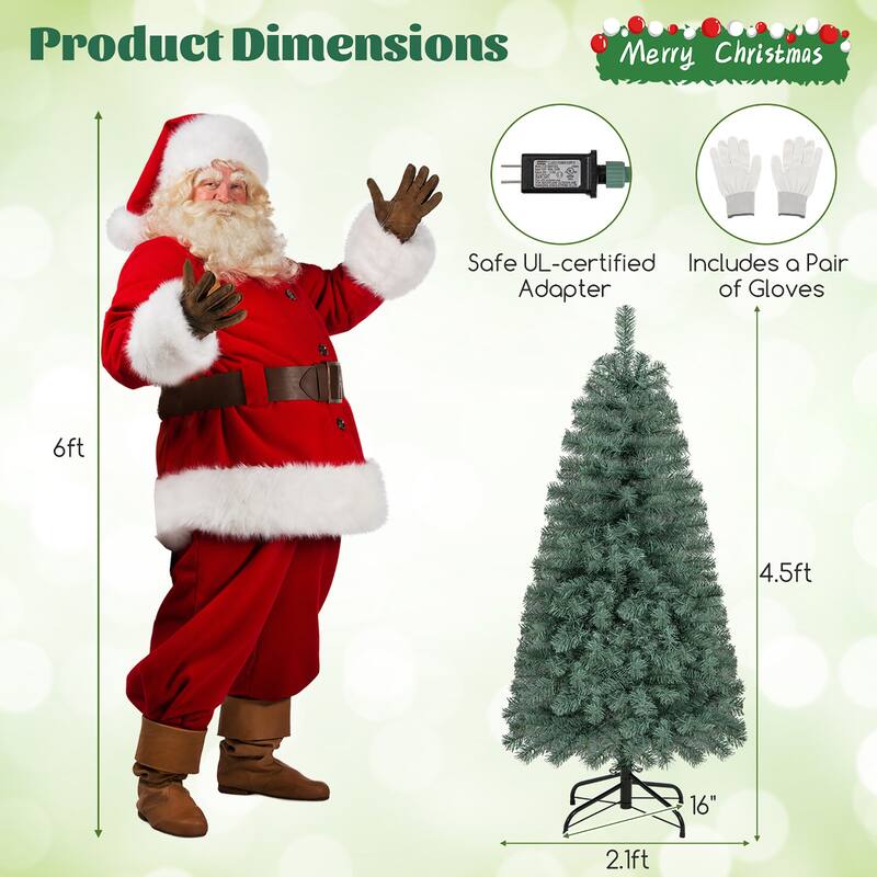 Gymax 4.5 FT Artificial Xmas Tree w/256 Branch Tips 100 LED Lights 9