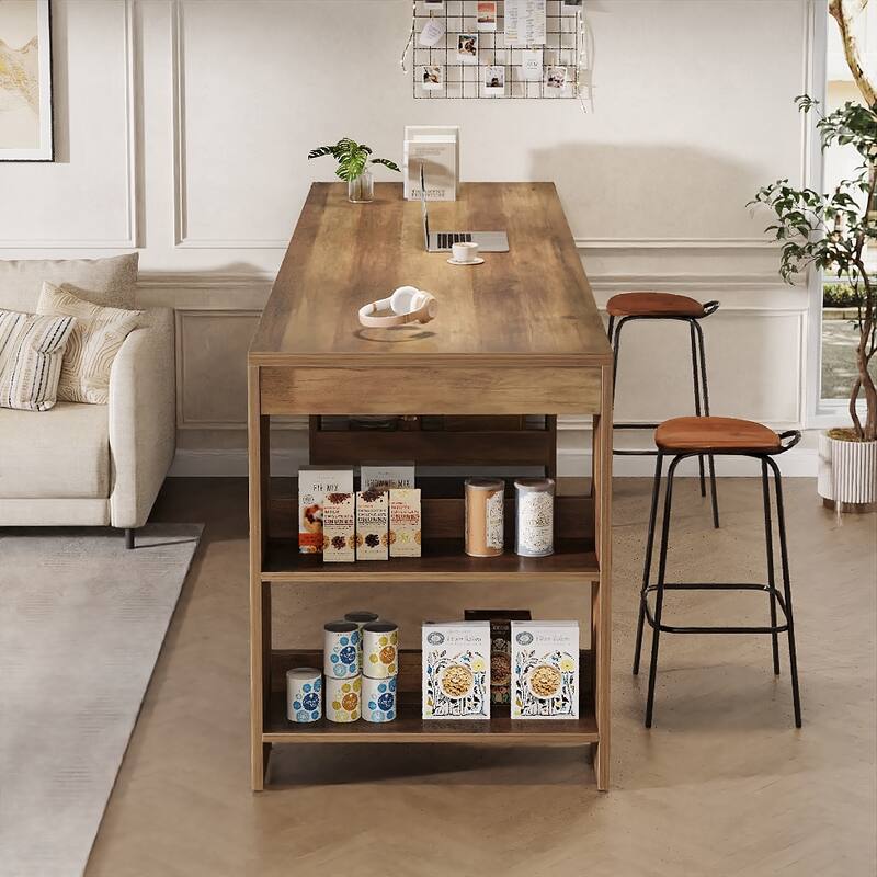 63-Inch Kitchen Island with Storage
