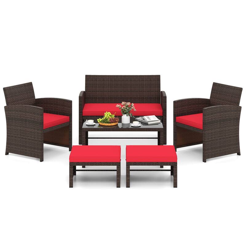 Gymax 6 PCS Patio Furniture Set w/ 1 Loveseat 1 Coffee Table 2