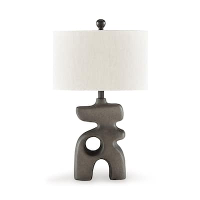 Nacy 27 Inch Table Lamp, White Oval Fabric Shade, Black Artisan Style Base
